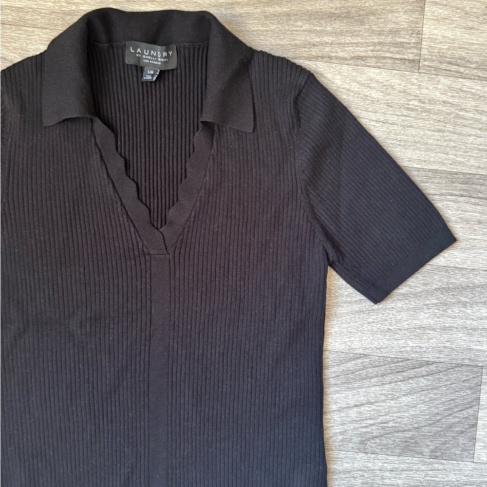Laundry By Shelli Segal Charcoal‎ Ribbed Knit Top - Picture 4 of 4